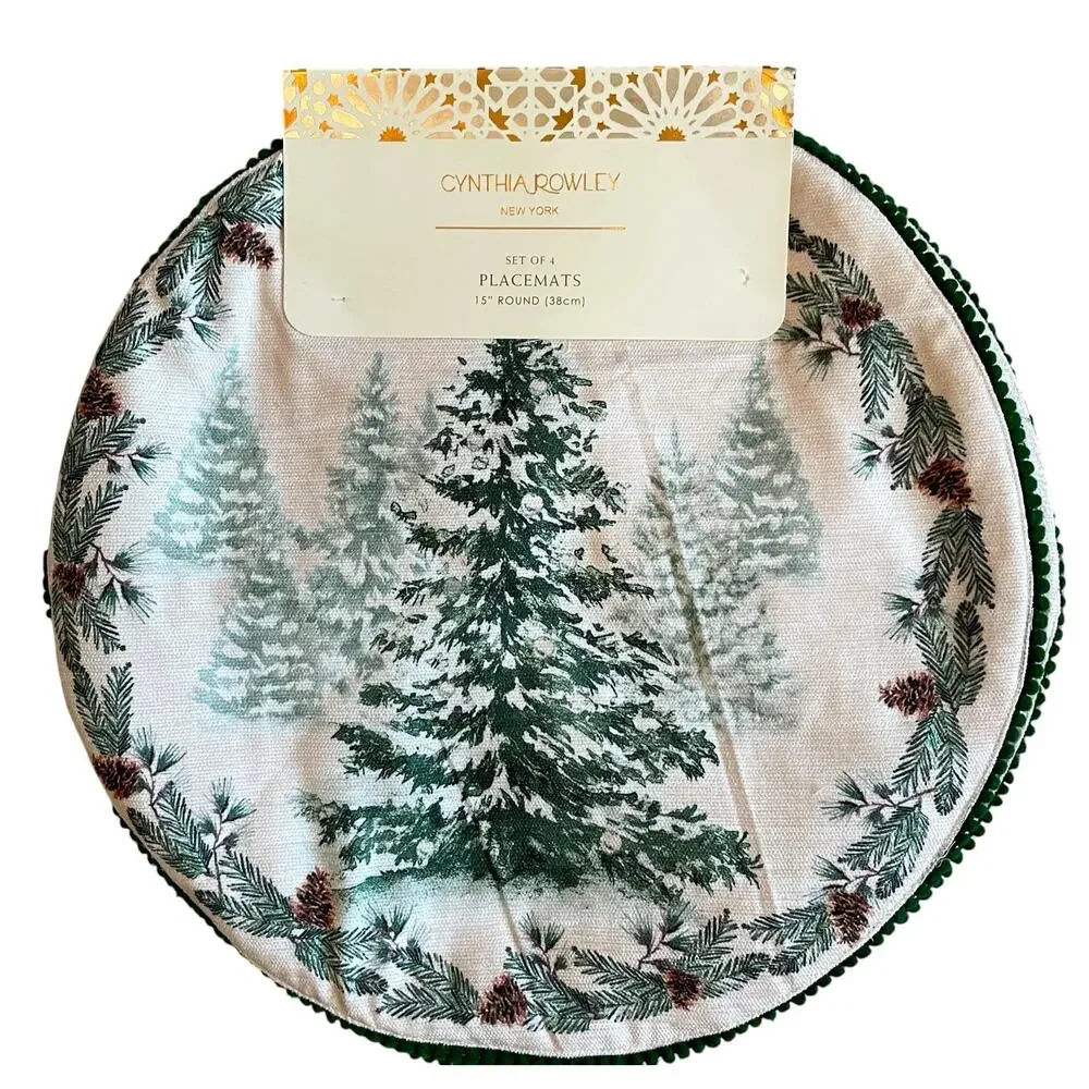 Cynthia Rowley Winter Pine Tree Christmas Placemats 15in Set of 4 Holiday New
